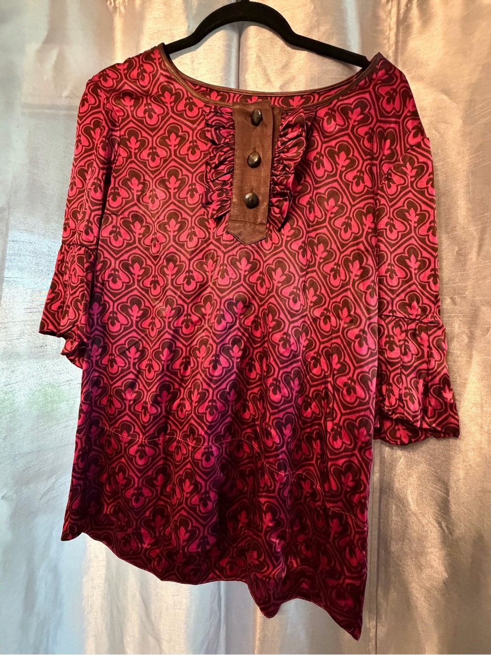 Marc by Marc Jacobs Pink and Black Printed Ruffle Blouse